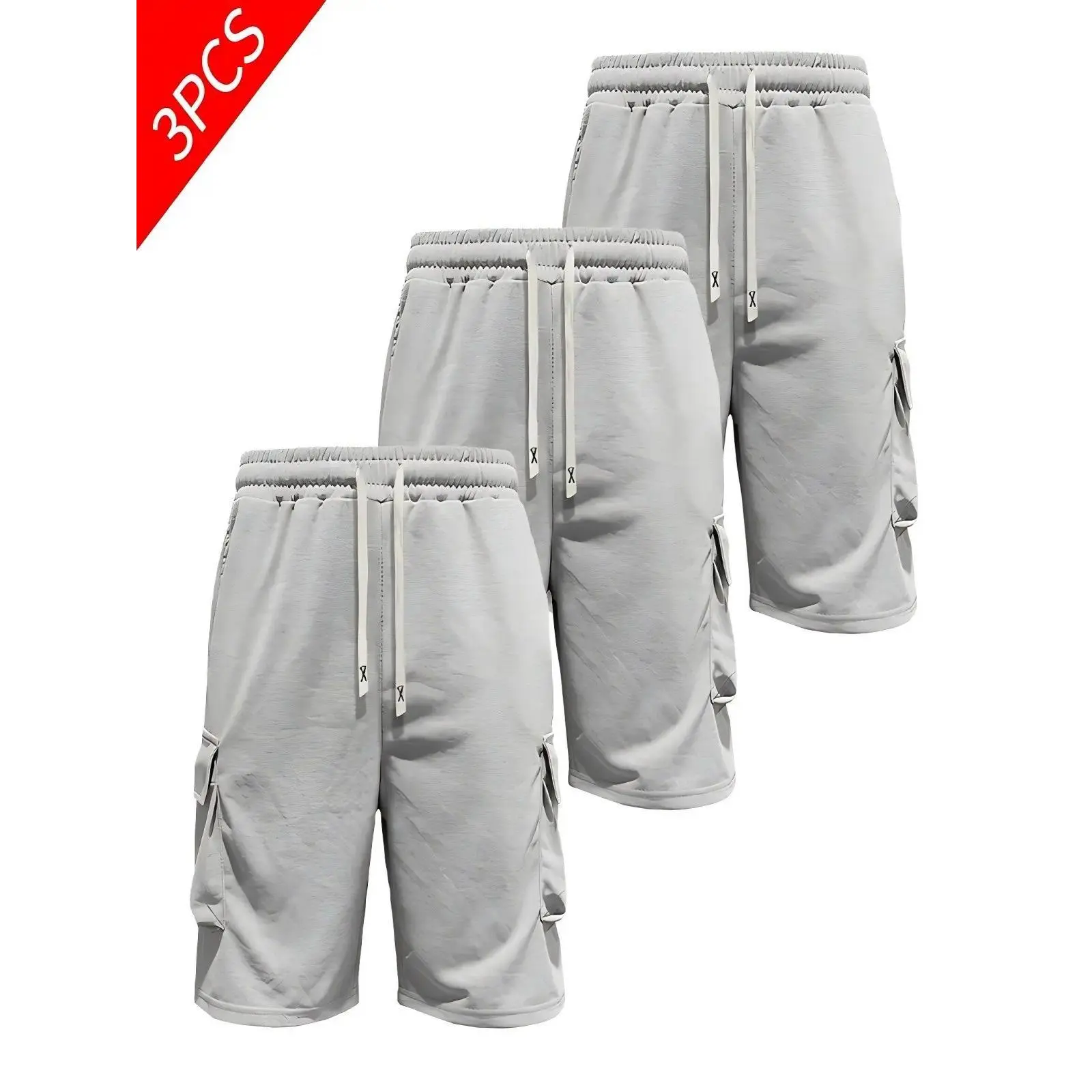 Black Multi-Pocket Drawstring Casual Shorts, essential shorts men, bottom clothes, clearance sale, fits for men, black shorts, going out outfit Menswear Beige