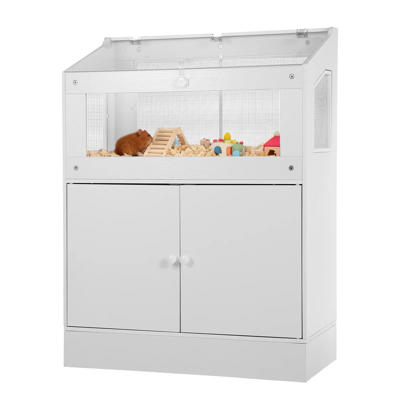 Roomy Clear Acrylic Small Animal Cage Equipped with Storage Cabinet, Good‑Air‑Flow Habitat, Easy‑View Panels for Hamsters, Guinea Pigs, Rats, Hedgehogs & Gerbils