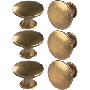 6 Pack Brass Round Antique Brass Kitchen Cabinet Knobs Cupboard Door Knobs Drawer Handle Pulls Dresser Knobs with 7 Pcs Screws for Bathroom Drawer Door Hardware