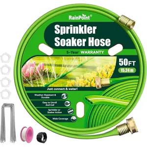 Sprinkler Hose with Holes 50FT, Flat Soaker Hose with Stakes, Lightweight Water Irrigation Sprinklers System for Garden, Lawn and Yard