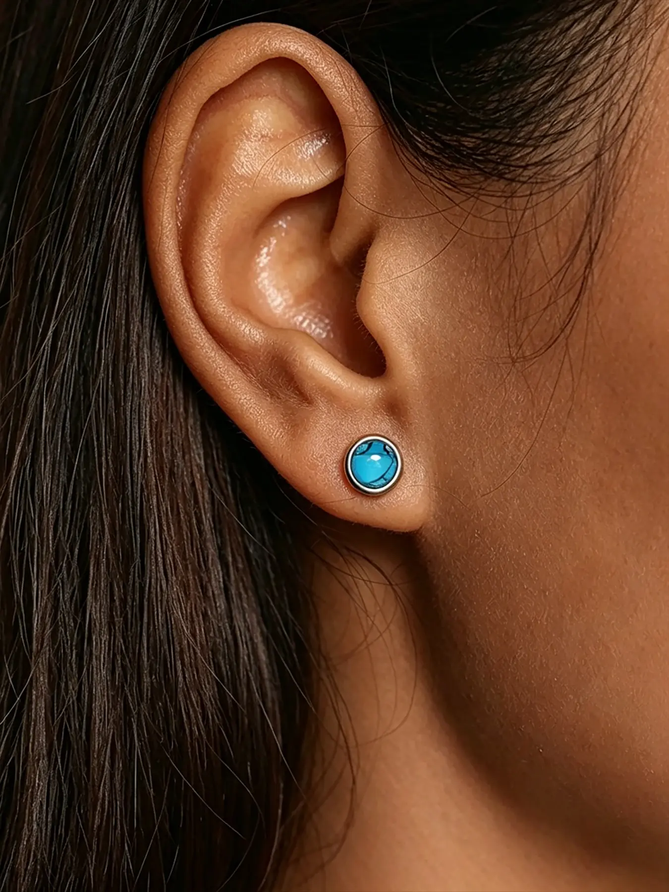 Vintage Stainless Steel Blue Turquoise Stud Earrings, Elegant Summer High-End Jewelry, Stylish Jewelry, Perfect Gift for Her, Daily Wear & Vacation, Stainless Steel Studs