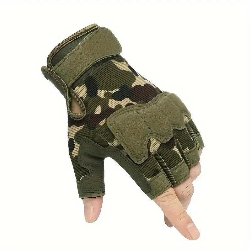 Men's Tactical Gloves, Fingerless Camo Microfiber Protective Gear with Reinforced Knuckle Pad & Velcro Strap, Durable and Breathable for Biking, Gym (S-XXL), Extra Protection, Dirtbike Gear
