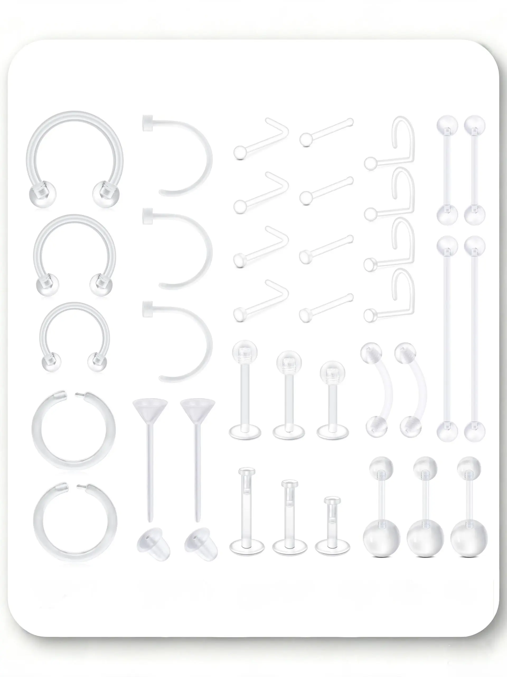 37PCS Clear Piercing Retainers For Work, Plastic Bioflex Nose Rings Studs Belly Rings Septum Eyebrow Lip Cartilage Tragus Earring Retainer Industrial Bar Piercing Jewelry for Surgery Sport Back to School