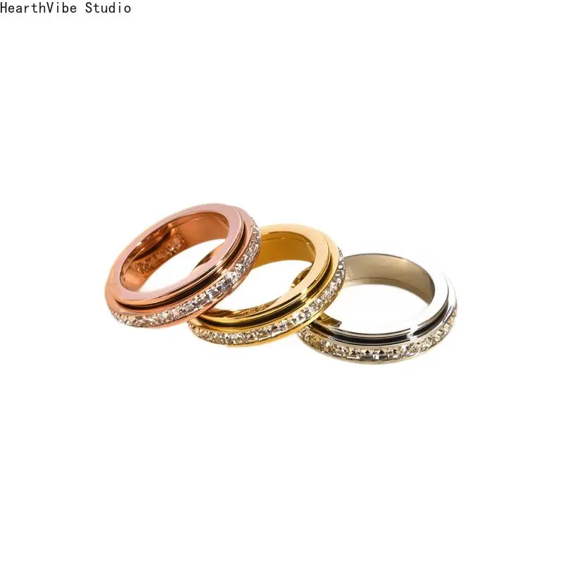 360-Degree Rotatable Anxiety Ring with CZ Gemstone, Stainless Steel Stress Relief Fidget Band, Unisex Spinner Jewelry for Mental Care, Perfect Wedding Promise Gift for Men-Women, Anti-Boredom Camping Accessory, Anxiety Rings
