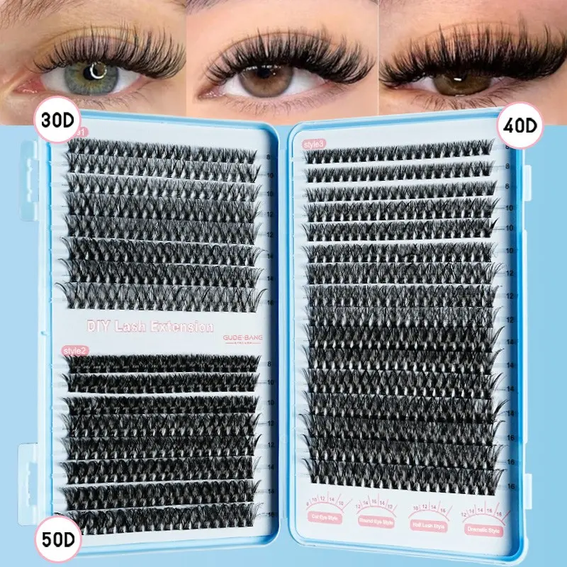 640PCS false eyelash cluster, 30D+40D+50D homemade household extension, D curl, soft and light, creating a natural makeup, thick and dramatic cat's eye effect, suitable for daily and special occasions, and a good partner for travel and dating.