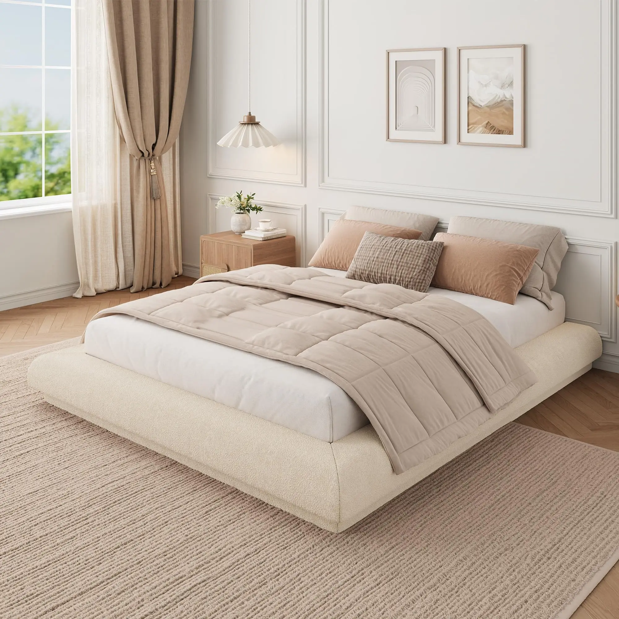 Full/Queen/King Size Floating Platform Bed Frame with Upholstered | No Box Spring Needed, Easy Assembly, Noise-Free