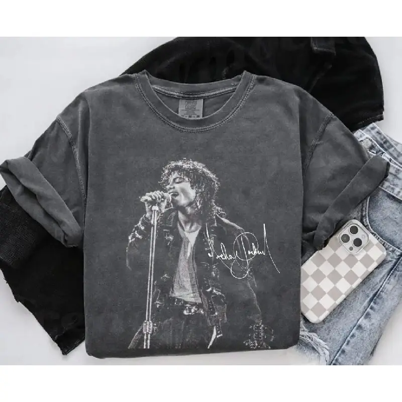 Men's Michael Jackson Vintage 90s Silky Light Streetwear T-Shirt, Matching Cardigans, Tshirt, Top, Casual, Comfortable, Classic, Shortsleeve, Garment, Elegant, Menswear, Cotton