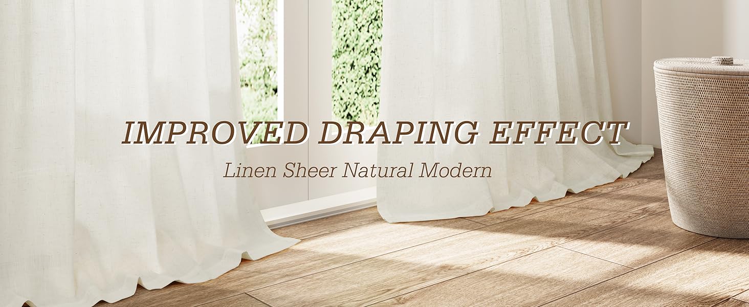Warm Beige Linen Curtains 84 Inches Long Back Tab for Living Room 2 Panels Modern Farmhouse Set Hook Belt Linen Curtain Sheer Light Filtering Privacy Elegant Window Drapes for Dining Room 52x84