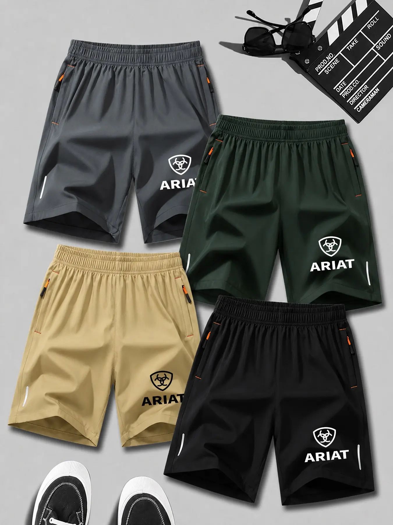 Men's Sportswear Shorts Set, Outdoor Running, Fitness Training, Casual Wear, Minimalist Lightning Arrow Design, Lightweight Quick-Dry Fabric, Unisex