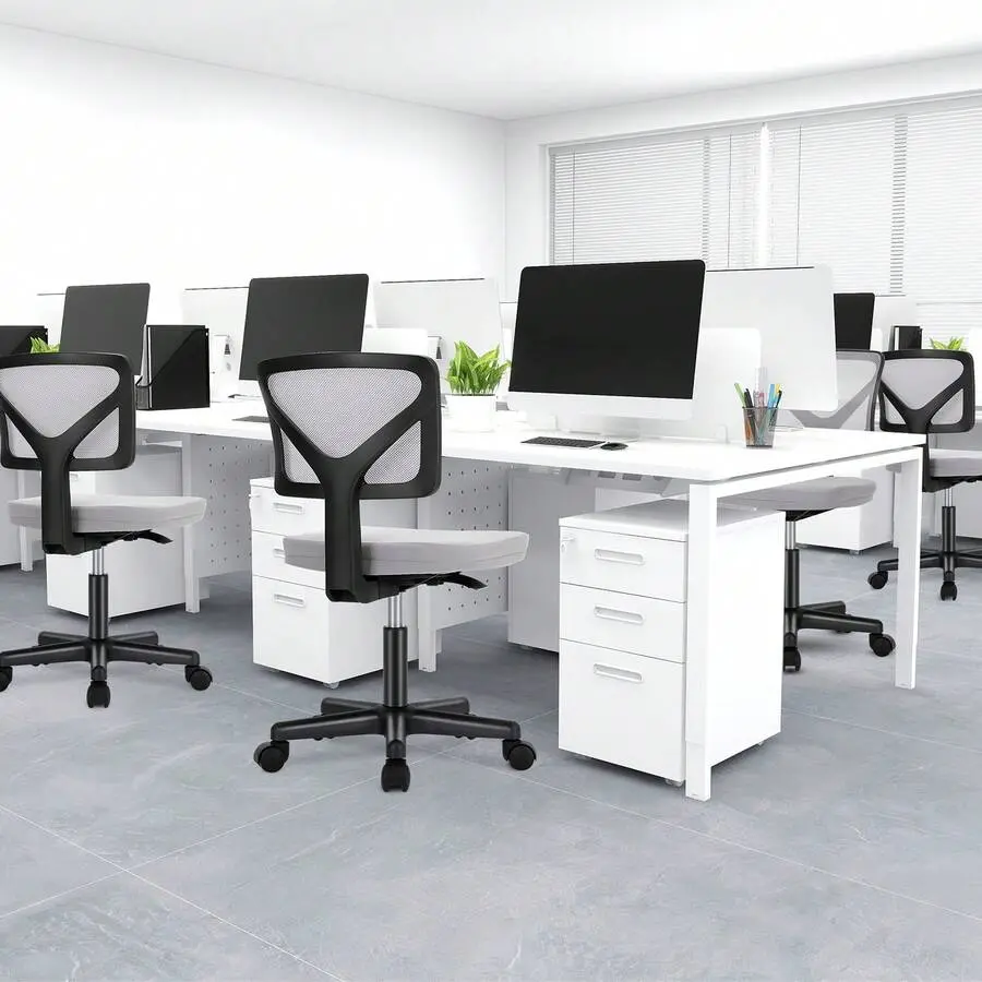 Desk Chair, Armless Office Chair Computer Chair Small Mesh Desk Chair With Wheels Mid Back Home Office Chair For Small Spaces Height Adjustable Swivel Task Chair No Arms,Grey
