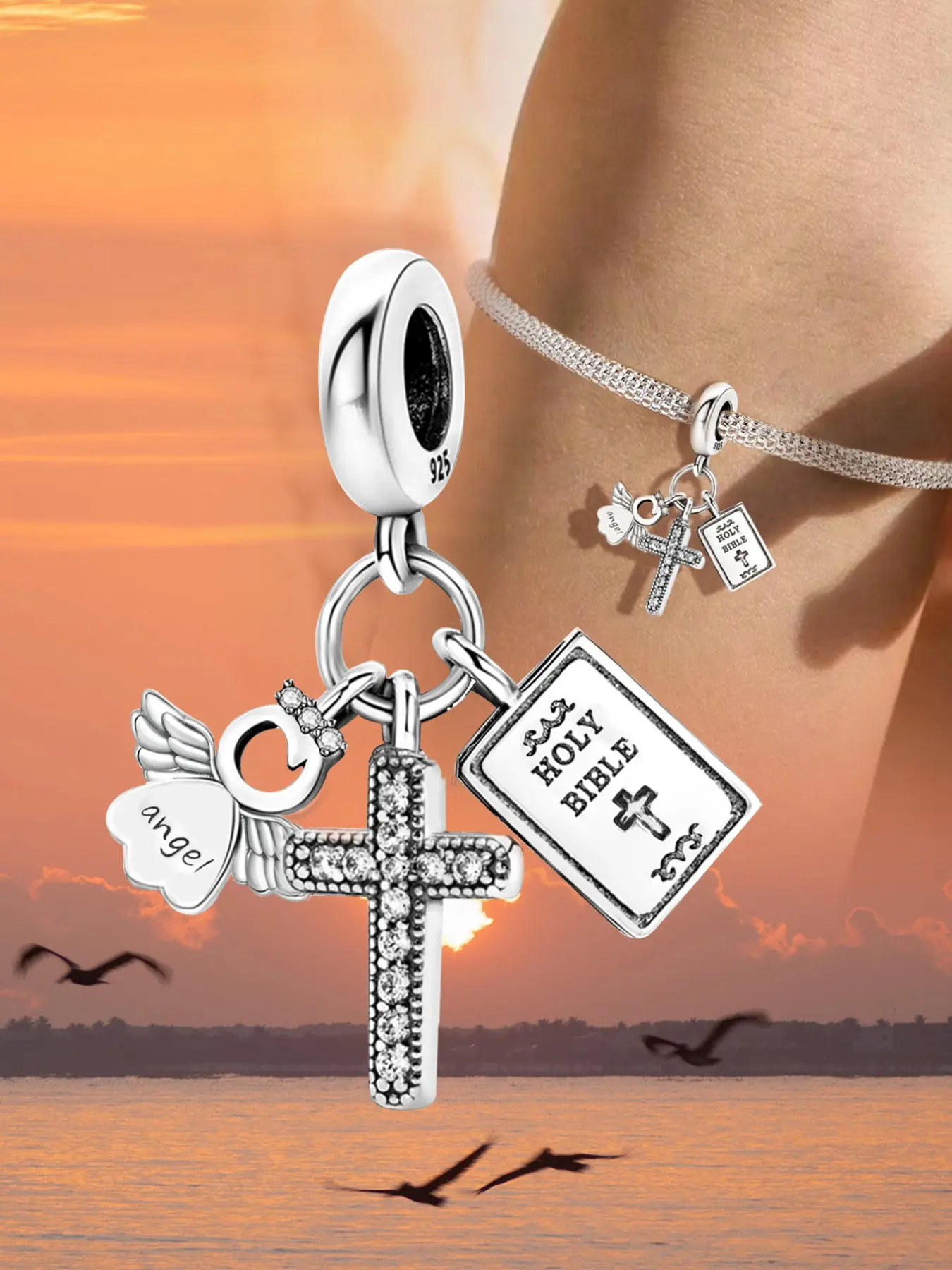 Holy Bible Angel Devil Cross Priest Nun Theme Beads Pendant Charms, Fashionable Jewelry Accessories for Women, DIY Jewelry Making Accessories for Bracelet Necklace, Rhinestone Decorated Cross, Cross Design Pendant, Religious Pendant, Cross Jewelry Print