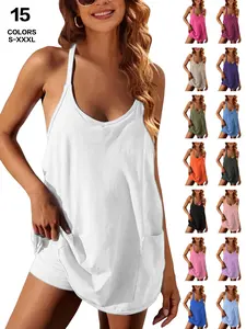 Effortless Chic Pocketed Lightweight Spaghetti-Strap Romper, Loose-Fit U-Neckline, 15 Colors, Multiple Sizes, Perfect for Daily Lounging & Beach Outings