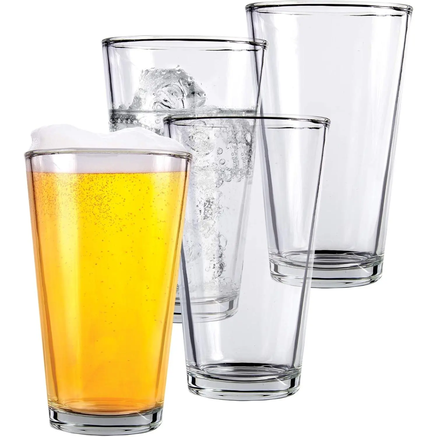 Pint Beer Glasses Set of 4 – 16 oz Tall Clear Drinking Glasses and All Purpose Tumblers – Heavy Base Cocktail, Water, Juice Glass – Pub Style Design For Home Dining, Bars, and Parties