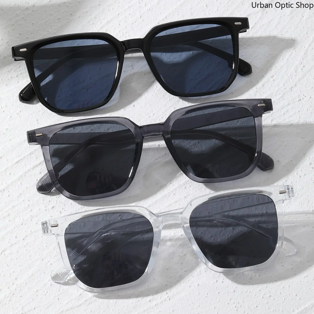 XUH 3 Pack Classic Square Full Rim Sunglasses, UV400 Anti-Glare Black Clear Grey Frame Unisex Fashion Shades, Lightweight Retro Eyewear for Driving Daily Outdoor Streetwear
