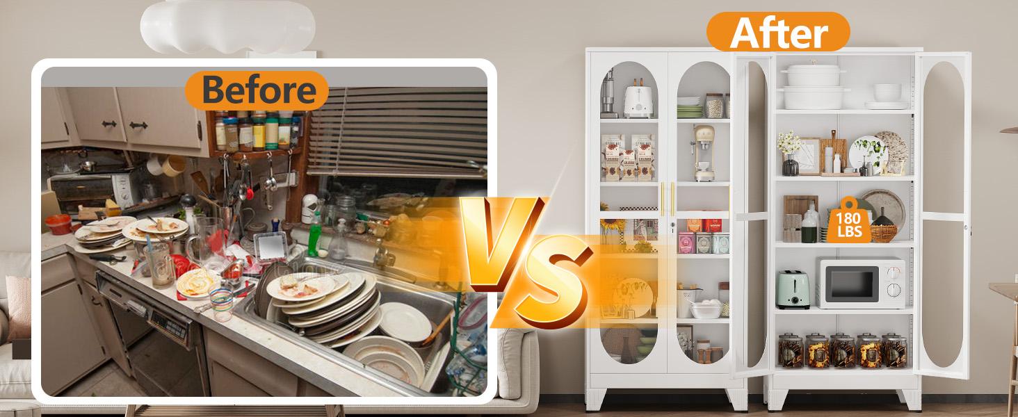 61"  71"  75" Tall Display Cabinet with Glass Door, 5 Tier Metal Curio Cabinet with 4 Adjustable Shelves, Locking Glass Display Case for Collectibles, Showcase Storage Cabinets for Showroom Clinic, White