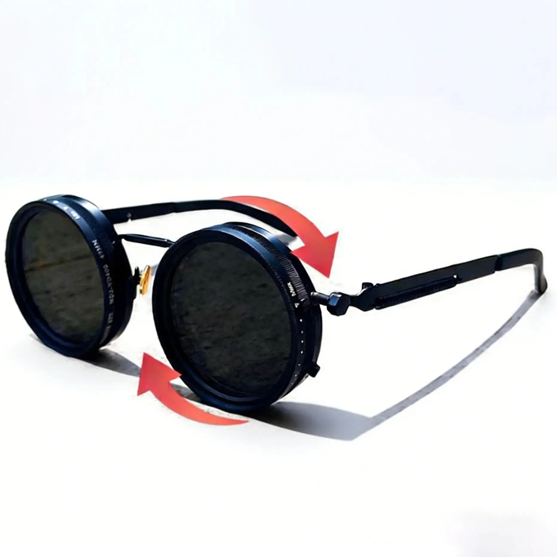 Retro Punk Round Polarized Sunglasses - ND9 Auto Adjustable Dimming Lens, UV400 Full Protection, Anti-Glare, Adult Unisex Eyewear with Adjustable Nose Pads, One Size, Ideal for Driving Hiking, Outdoor