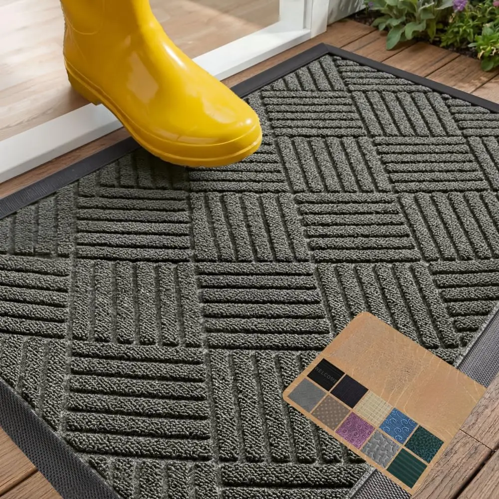 100% Waterproof All-Season  Doormat US Designed Natural Rubber, Stain Fade Resistant, Low Profile Indoor Outdoor Door Mats, Easy Clean, 29x17 Gray Diamond