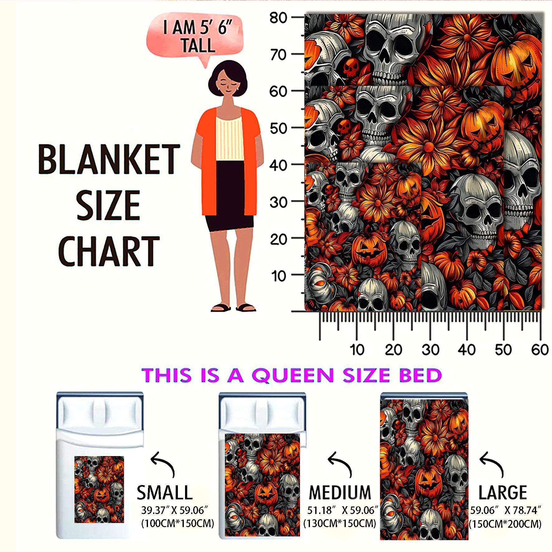 Skull & Pumpkin Pattern Blanket, 1 Count Soft Warm Nap Throw Blanket, Air-conditioned Room Blanket for Home Office Travel Camping Dormitory, Christmas Gifts, Christmas Decorations, Floral Print Blanket