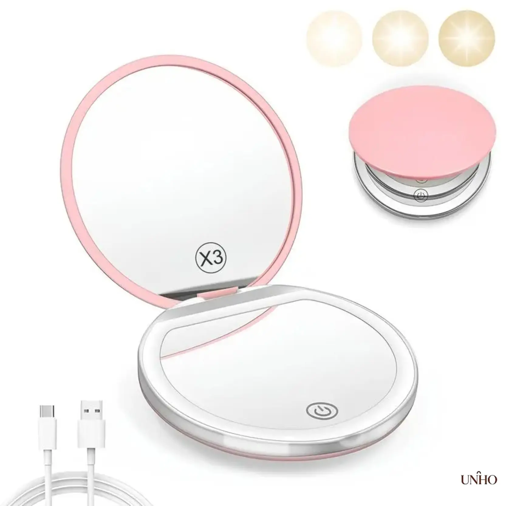 #Summervibes Portable Foldable LED Travel Makeup Mirror For Women, Pocket-Sized Compact Lighted Cosmetic Hand Mirror With Adjustable Brightness, Lightweight Foldable Design Easy To Slip Into Purses, Essential Daily Makeup Touch-Up Tool For Vacation Busine