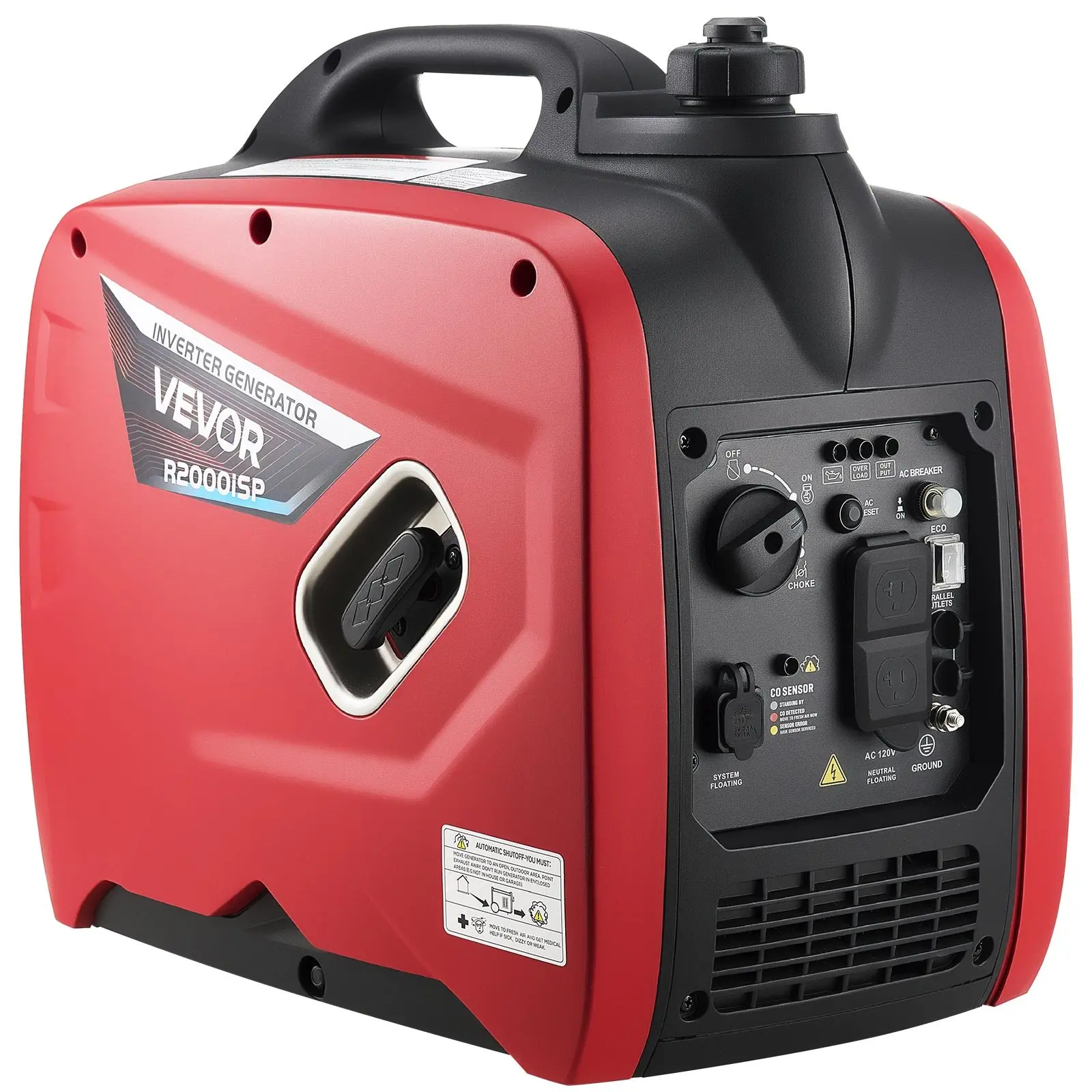 VEVOR Inverter Generator, 2900W Peak Watt Quiet Inverter Generator, Portable Inverters Generators for Home Use, Gas Powered, Compact and Lightweight Design - Stable Power, CO Sensor, Orange/Black