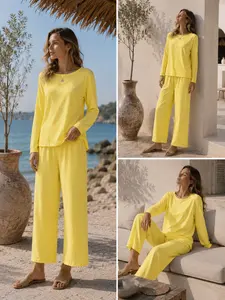 Women's Cotton Linen Ramie Suit 2026, High-Quality Long Sleeved Pants, Solid Color, Plus Size, European and American Style Clothing