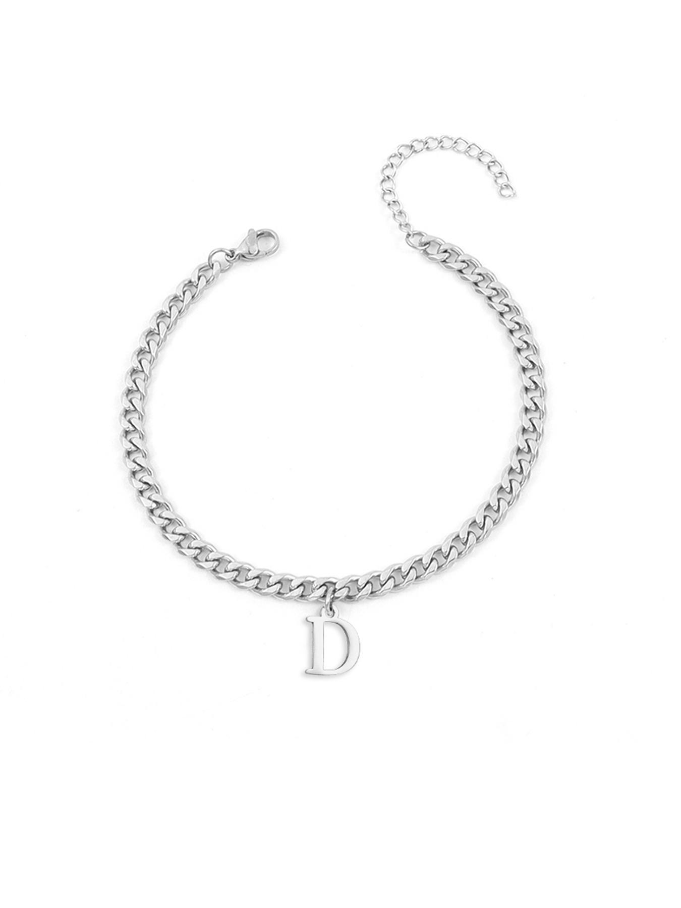 Letter Charm Decor Cuban Chain Bracelet, Minimalist Stainless Steel Personalized Jewelry for Men, Trendy Versatile Accessory