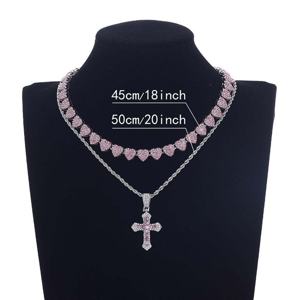 Moissanite Cross Cuban Chain Pendant Necklace Unique Cross Inlay Design Sparkling Brilliant Cut Shining Jewelry Trendy Hip Hop Style Suitable For Daily Wear Nightclub Street Party Banquet Festival For Unisex Fashion Lovers Caucasian Women Men Stylish Stat