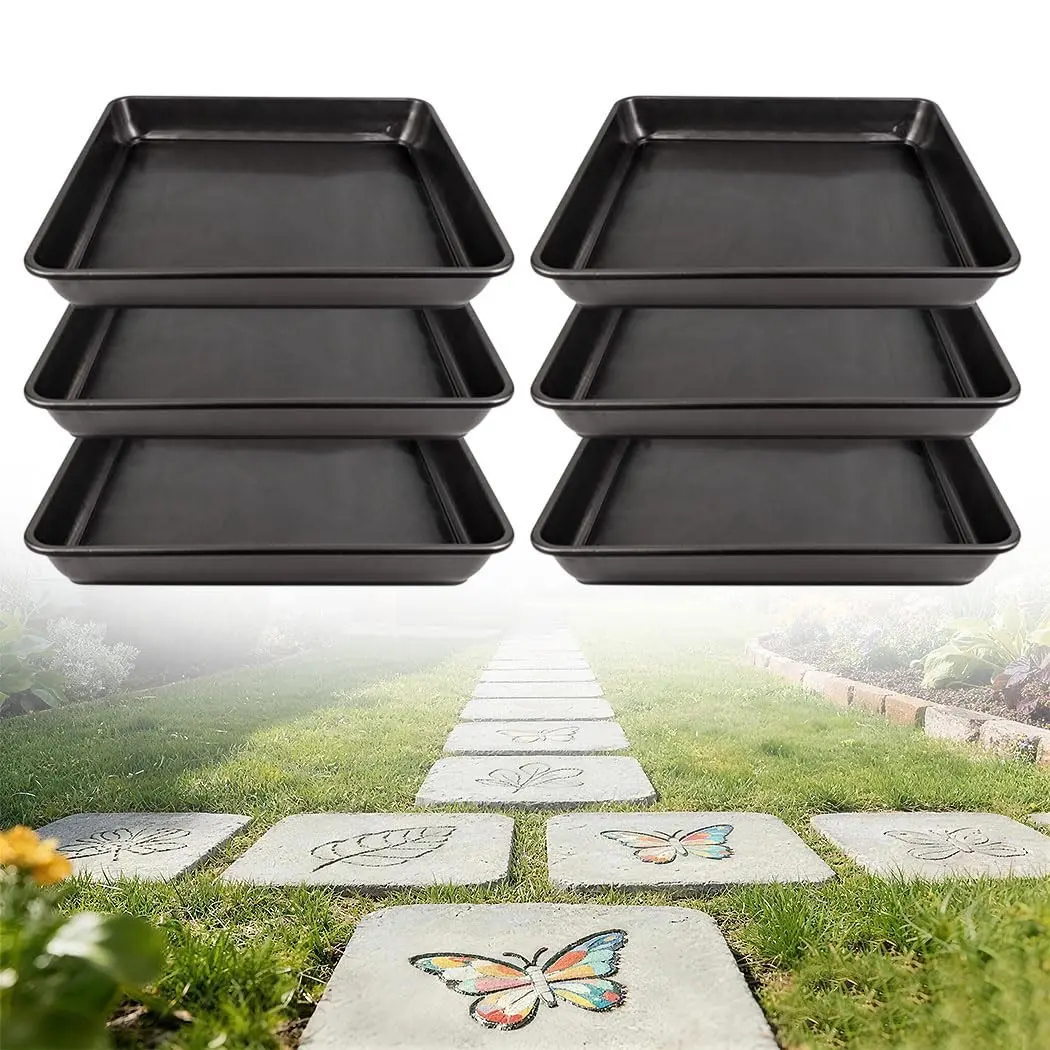 6 Pcs DIY Friendly Square Plastic Concrete Stepping Stone Molds, 12x12 in 1.73 in Depth Black Reusable Paver Trays for Garden Path, Patio Paving