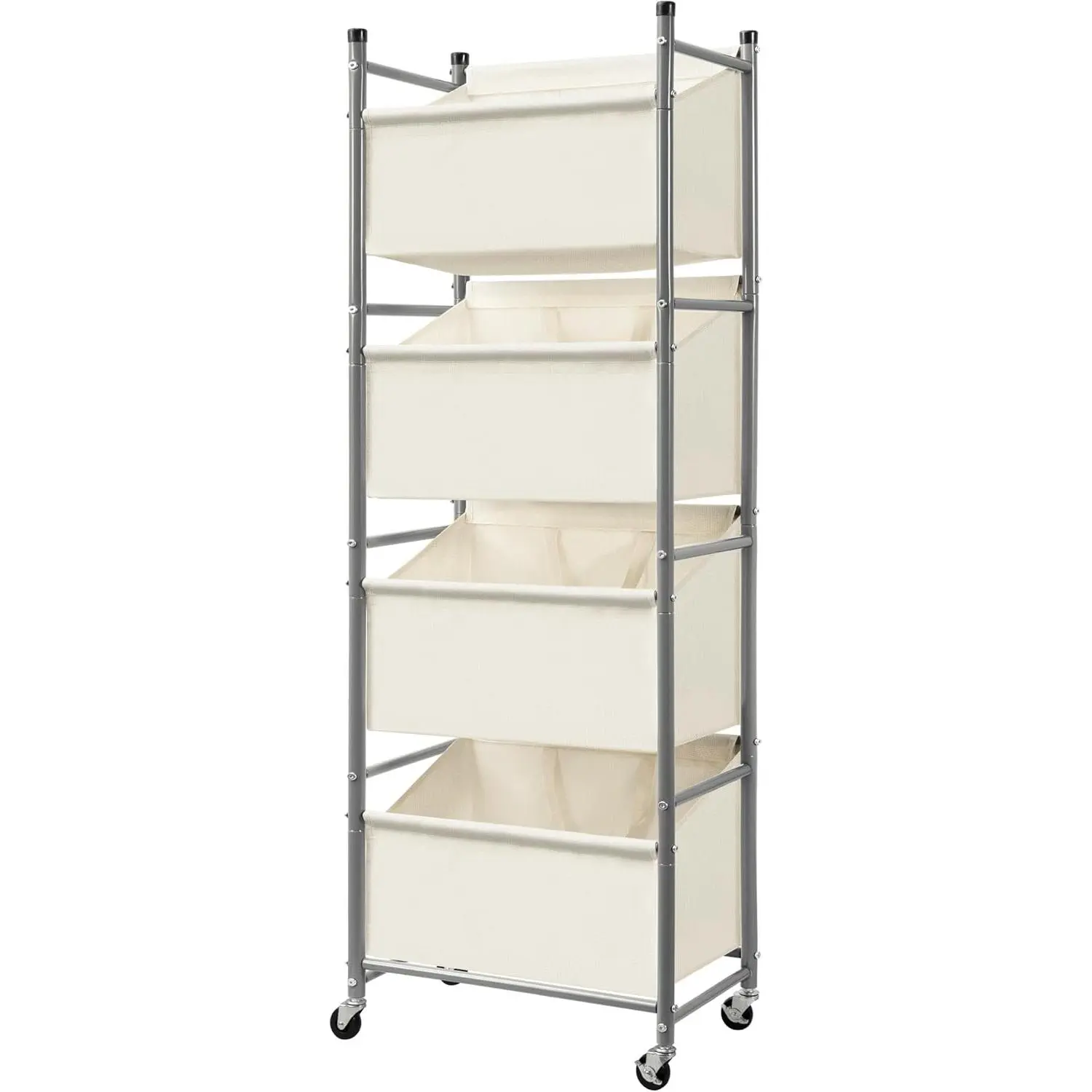 180L 4-Tier Rolling Laundry Hamper with Easy Access Removable Bag, Vertical Laundry Sorter Cart with Wheels & Brakes for Small Spaces, Dorm, Bedroom, Bathroom, Laundry Room, Beige