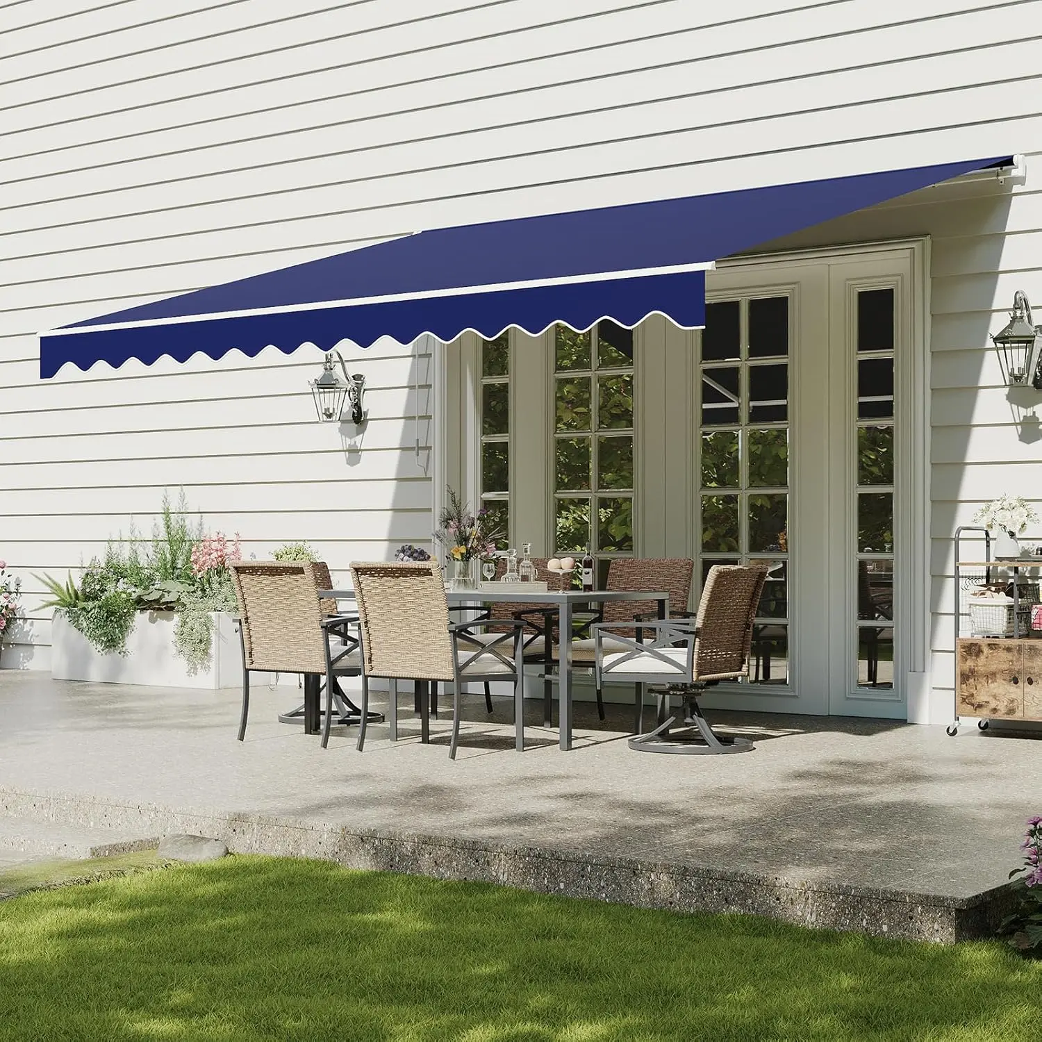 Aoxun Rectangle Manual Retractable Awning, 12x10 FT Outdoor Patio Shade Canopy with Crank Handle, Waterproof PA-Coated Polyester Fabric, Adjustable Sun Protection for Backyard, Deck Outdoor Dining & Relaxation