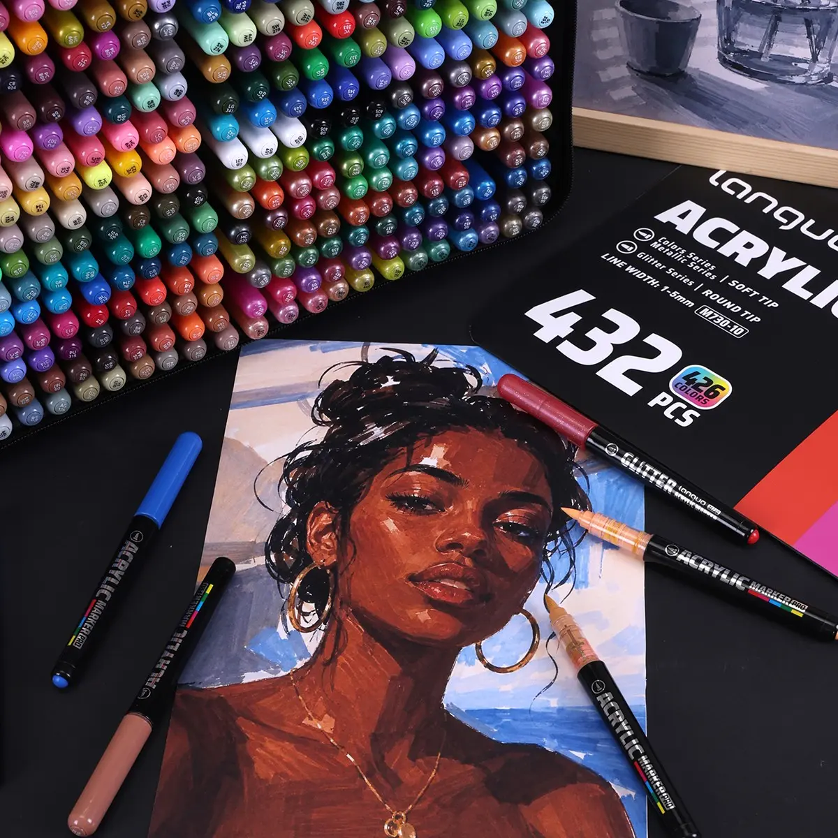 Languo Ink Pro Marker Pens, 192-426 Colors Set, Enhanced Color Coverage, Fluorescent, Multi-Material Art, Fabric Storage Bag, Back-To-School Gift