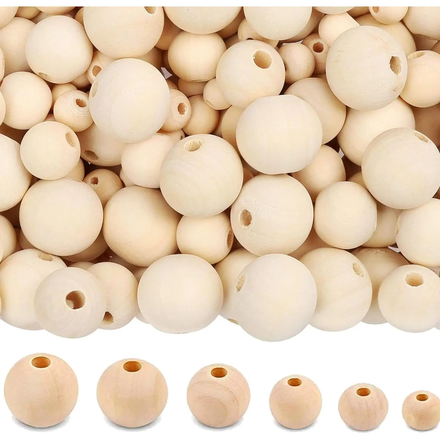 200 count 16mm Wooden Beads for Crafts, Unfinished   Bead Bulk  Spacer Round Predrilled Wooden Balls for Craft Making Decorations, DIY Crafts and Macrame (200Pcs*16mm)