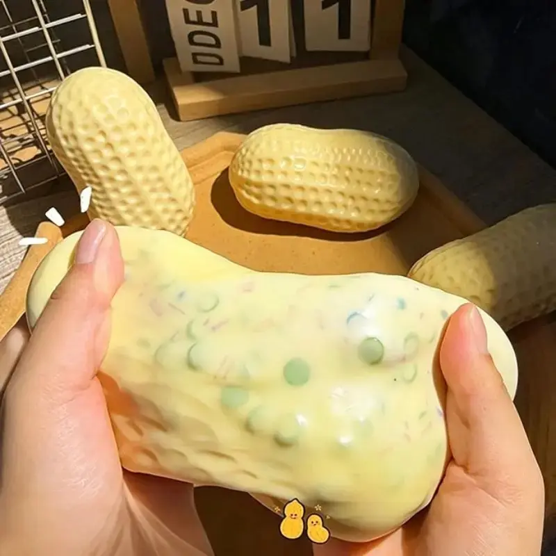 Crunchy Peanut Squishy Fidget Toy, Soft TPR Squeeze Stress Ball with Rustling Sound, Cute Peanut Sensory Toy for Stress Relief, Desk, Office & Everyday Fidgeting