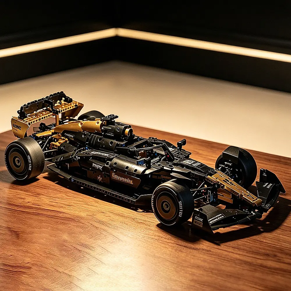 1995pcs Gold Racing Car Building Blocks Set, High Difficulty 1:8 Vehicle Model Building Kit, Collectible Block Sets, Luxury Home Decor, Birthday Gift