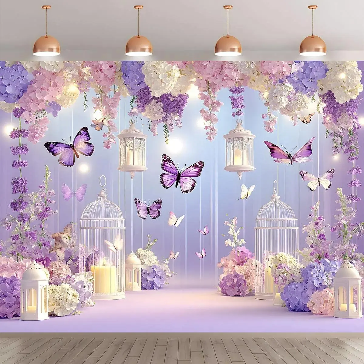 Purple Butterfly Polyester Tapestry, Home Decor Room Backdrop Banner, Photography Background & Photo Booth Wall Decor, Gift for Father's Day Family Engagement Birthday Anniversary Indoor Outdoor Supplies