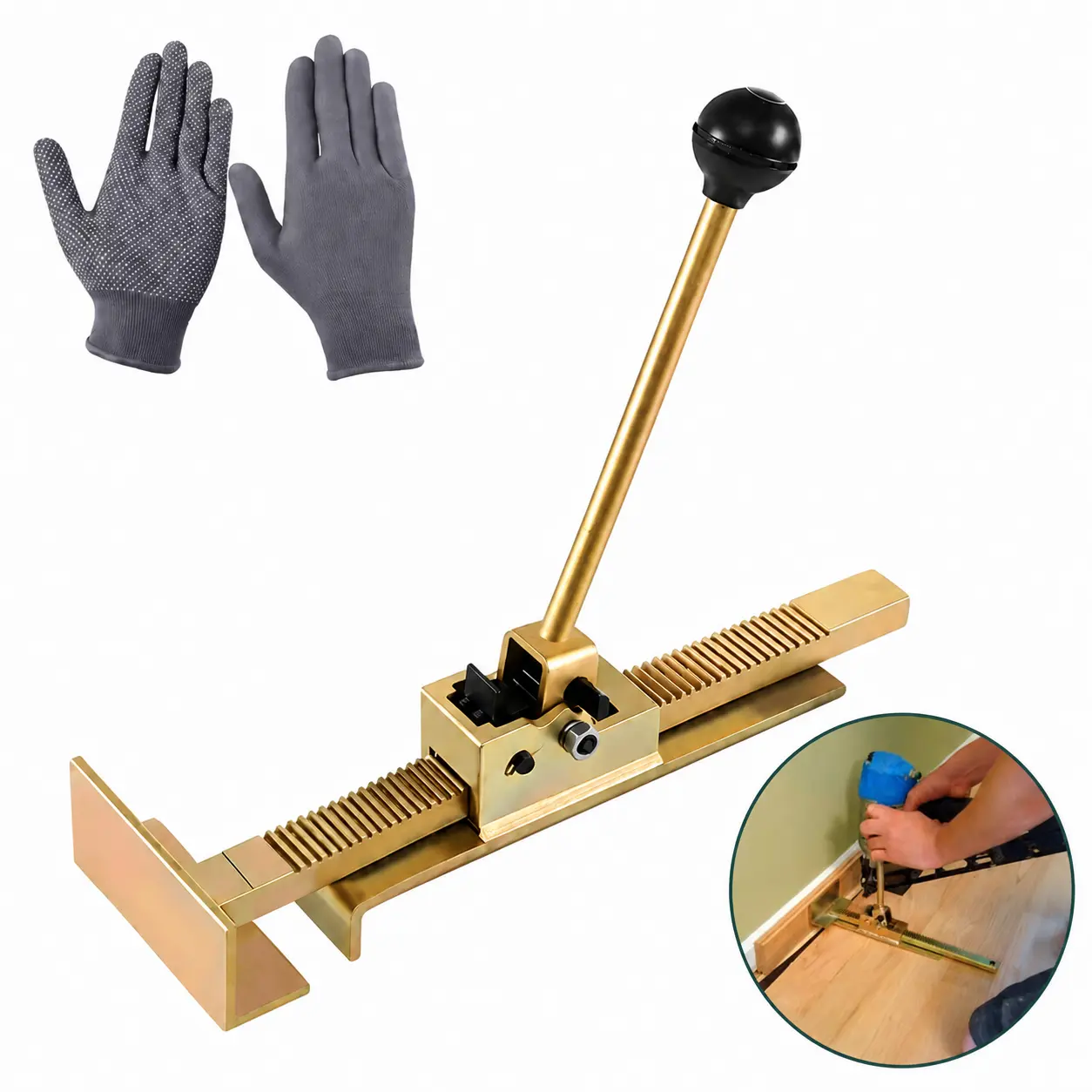 Heavy-Duty Metal Pry Bar and Alignment Tool for Solid Wood and Laminate Flooring – Manual Tool Designed for Precise Alignment, Adjustment, and Leveling During Installation (Includes Tool & Gloves)