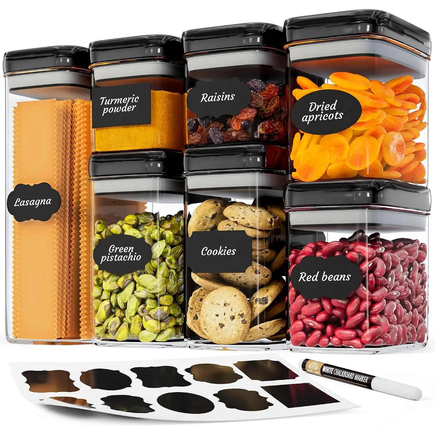 Airtight  Storage Containers Set for  Organization - 7 count Largest Flip Lock Set w/ Capacity -  Plastic Dry  Storage Containers with