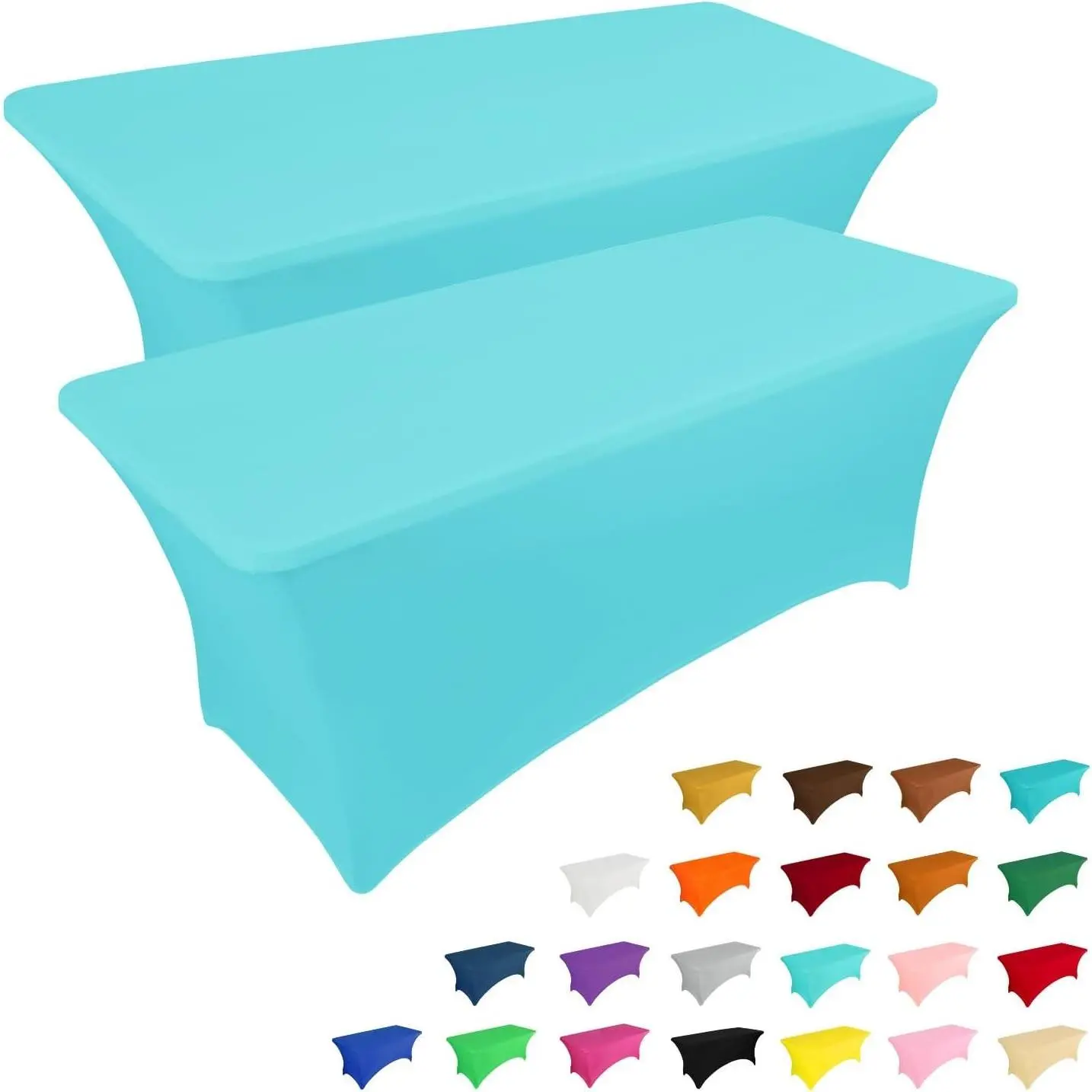 2 Pack 6FT Table Cloth for Rectangular Fitted Events Stretch Blue Mist Table Covers Washable Cover Spandex Spring Tablecloth Protector for Party, Wedding, Cocktail, Banquet, Festival