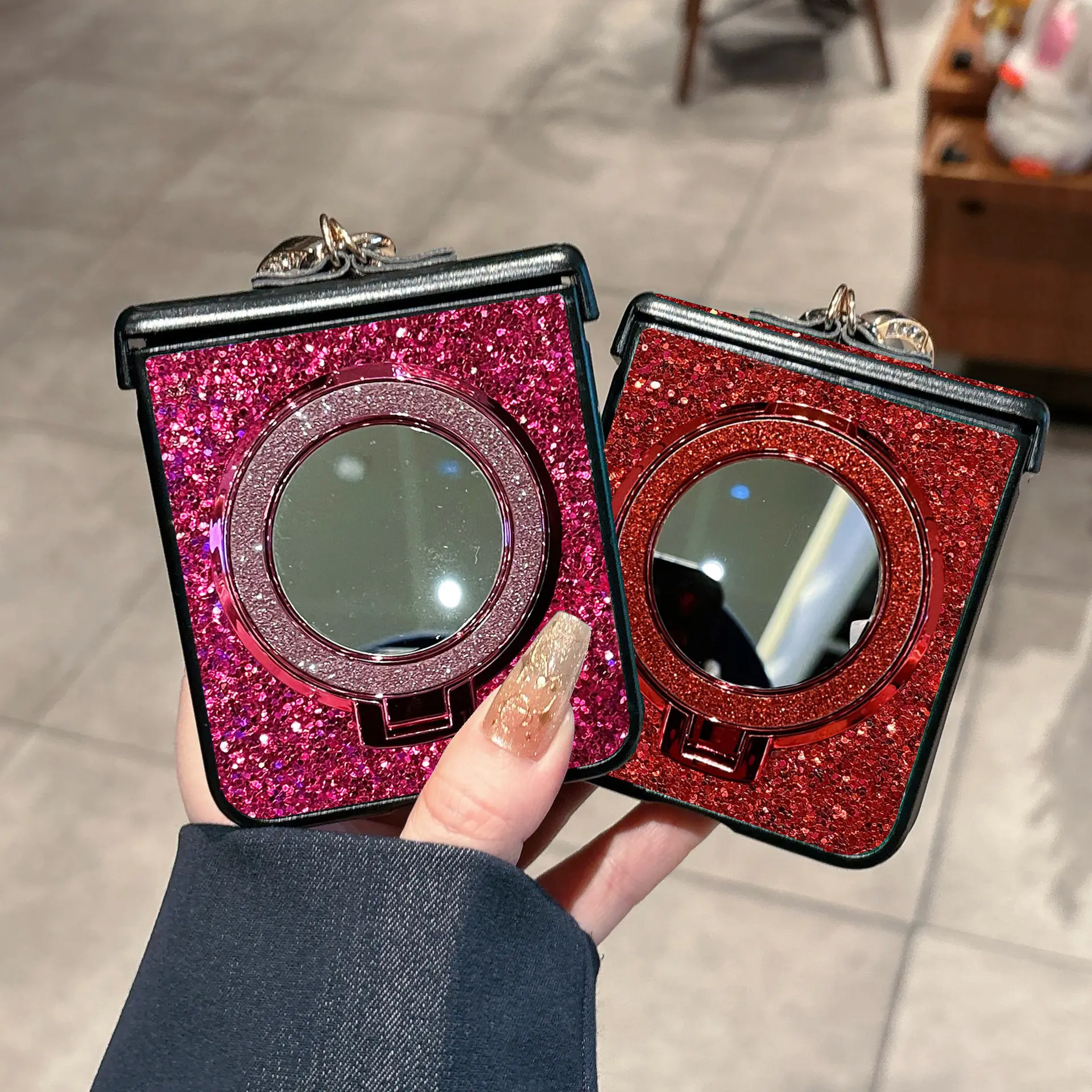 Compatible with Razr 70 Ultra/Razr 70 Plus/Razr 60 Ultra/Razr 50 Ultra/Razr 50 | Magnetic Glitter Mirror Kickstand Full Wrap Shockproof Flip Phone Case HNZ0555