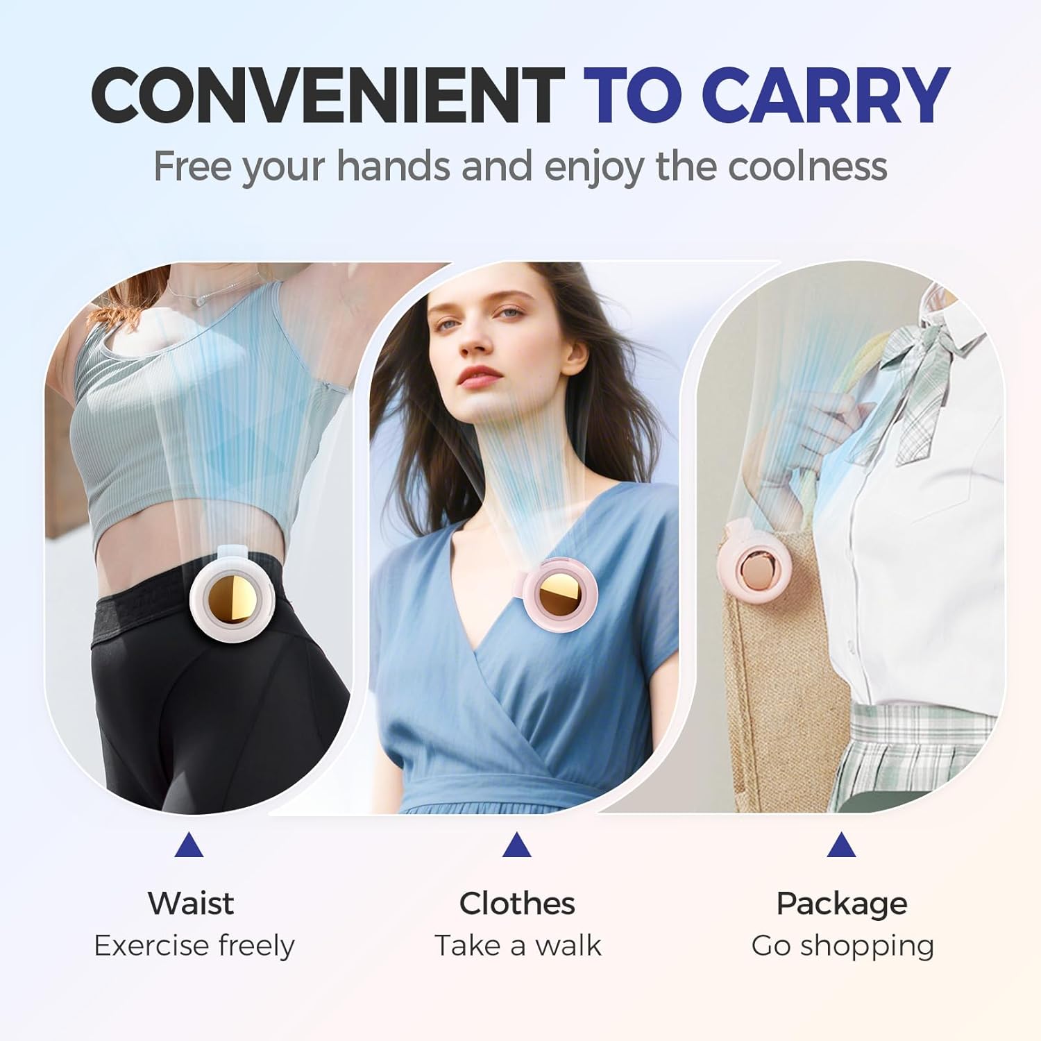 Portable Silent Mini Bladeless Electric Fan,Mini Whirlwind Fan for Waist Clip Fan, 3 Speeds Hands-Free Neck Fan,Suitable for Outdoor & Travel & Office, Travel Accessories, Gift (White)