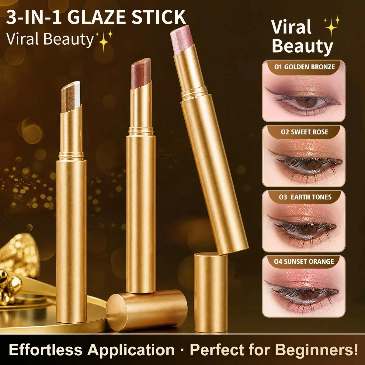 Buy 1 Get 3 Free! Viral 3-Color Eyeshadow Stick, Gradient Cream Eyeshadow, Waterproof Shimmer Eye Shadow Pencil, Soft Matte & Glitter Finish, Portable Makeup Stick for Women