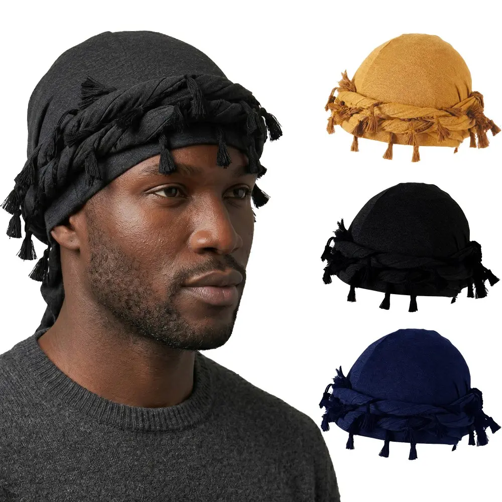 4pcs Vintage Tassel Men's Headscarf, Elastic Satin Headband with Straps, Lightweight Breathable Headwear, Ideal for Running and Fitness