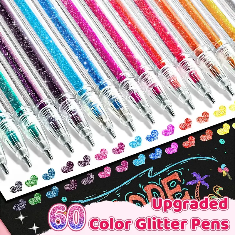 Multicolor Glitter Gel Pens Set, 8/12/18/24/36/48/60 Pcs DIY Painting Markers, Student Creative Coloring Tools, Halloween Christmas Card Art