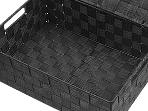 Storage Bins Baskets for Organizing with Lids, Storage Baskets for Shelves Stackable Woven Basket, Gift Small Basket Storage Cubes, Decorative Wicker Basket with Built-in Handles (5 Pack, Black)