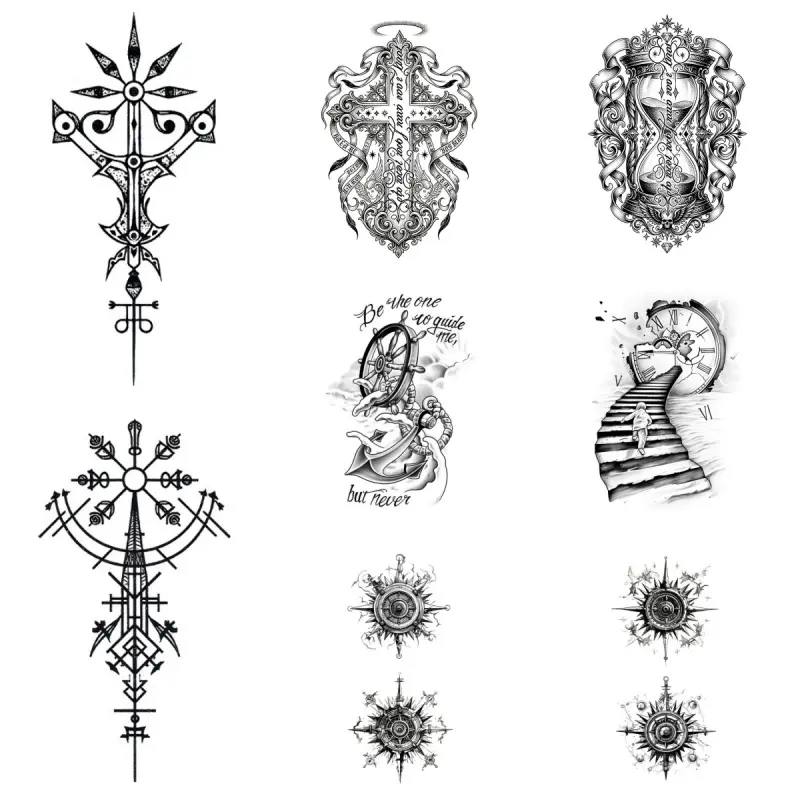 Navigation Totem Pattern Semi permanent Tattoo Waterproof Lasting 7-15 Days Herbal Temporary Tattoo Stickers 7 * 12cm/11 * 18cm arm and shoulder water transfer printing process