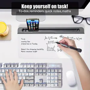 Glass Desktop Whiteboard with Storage Drawer & Keyboard Stand, Dry Erase Glass Writing Board, Office Desk Organizer, Easy Clean Surface