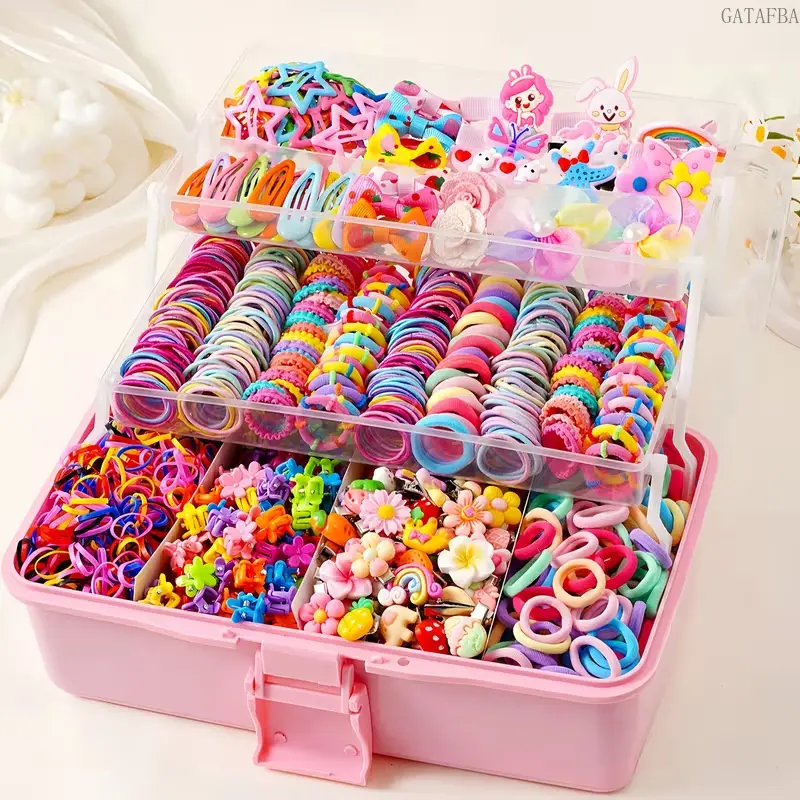 718Pcs Mixed Hair Accessories Set Without Box, Assorted Bows, Elastic Hair Ties And Barrettes For Girls Daily Hairstyle Matching