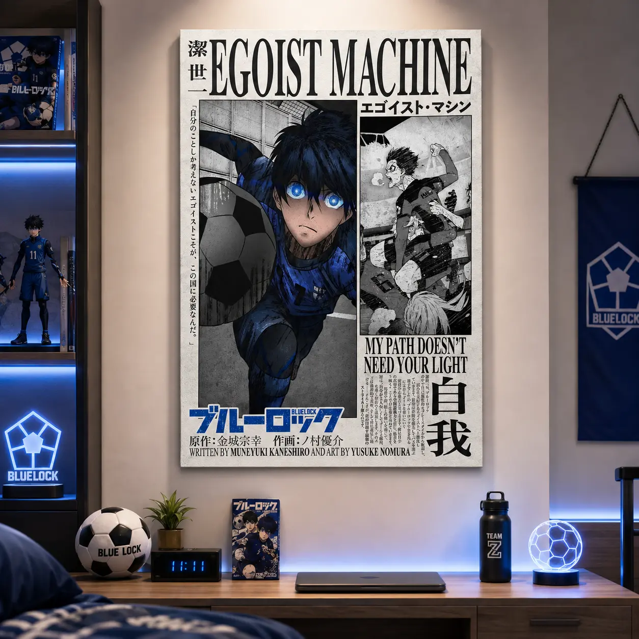 Blue Lock Isagi Yoichi Plain HD-Quality Minimalist Canvas Wall Art Poster, Unframed Manga Print, Anime Soccer Home Decor for Bedroom, Gaming Room & Fans Gift