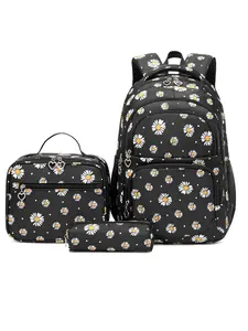 3pcs Daisy Backpack and Handbag Set for Teenagers, 15.6-Inch Cute Laptop Bag, Large Capacity, Adjustable Straps, Bow Accent, Campus & Outdoor Use