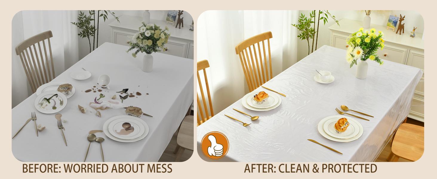 XWZO Clear Tablecloth Rectangle - 100% Waterproof Oilproof Stain Resistant Wipeable Vinyl Table Cloth, Transparent Cover Protector for Dining, Parties, 60 x 120 Inch